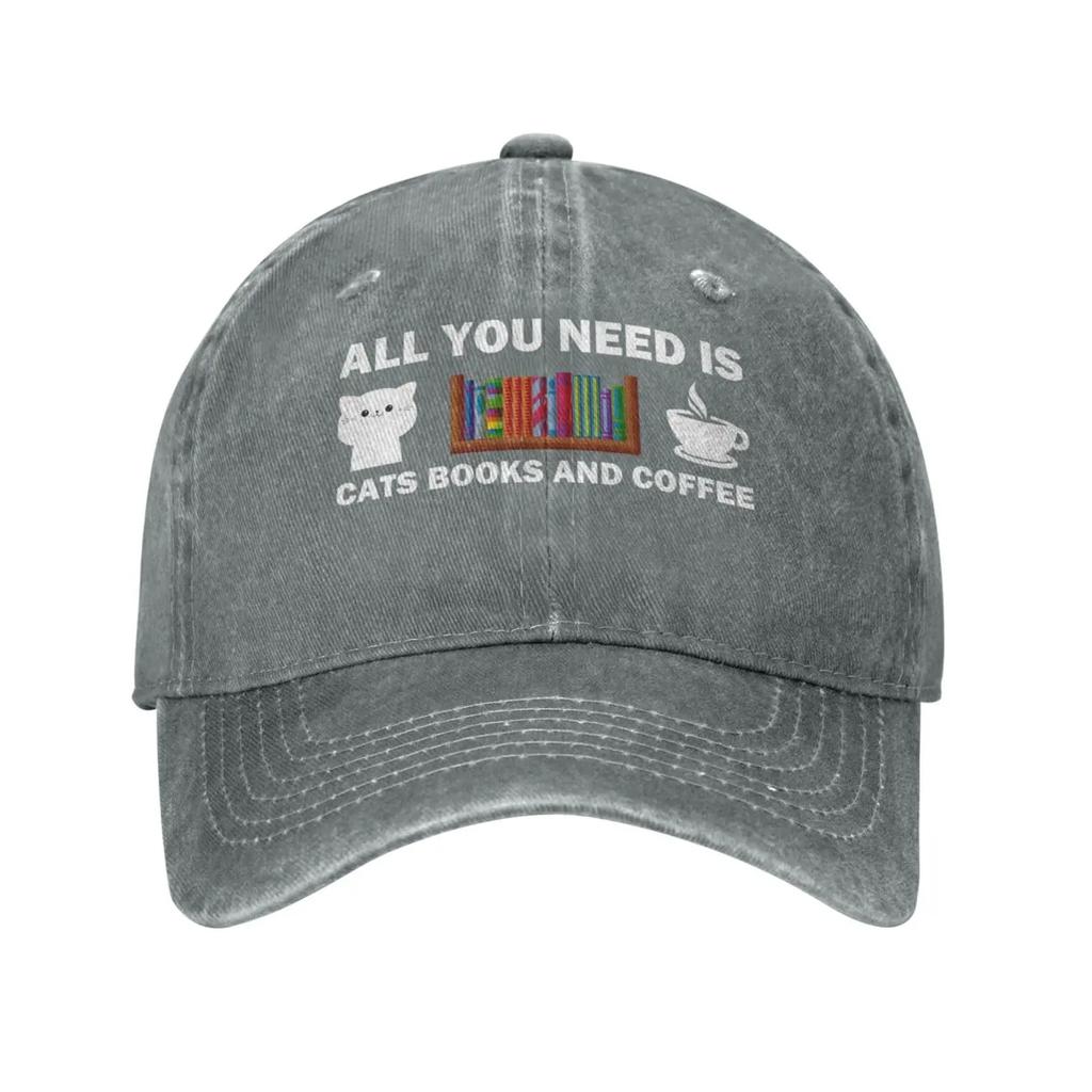 All You Needs Is Cat Books and Coffee Hat Men Baseball Caps with Design Caps