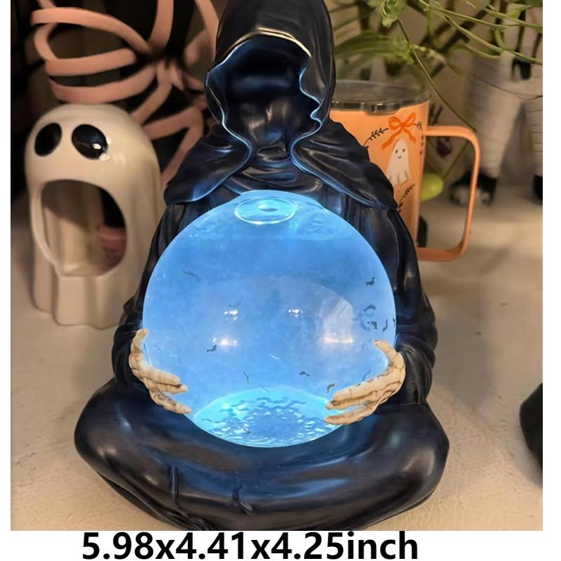The Death God's Crystal Ball Sculpture Gothic Black Robe Death God Ornaments Resin Statue Crafts Halloween Home Decor