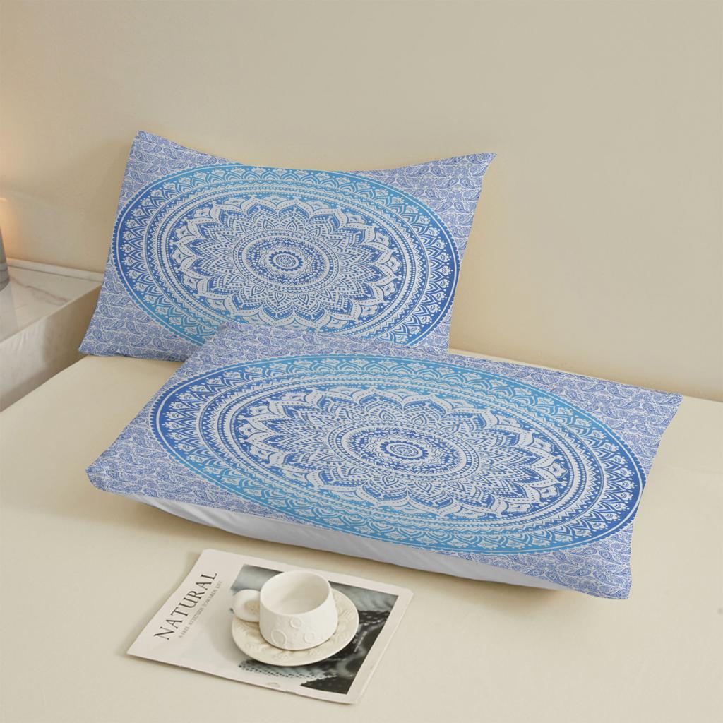 1pc Blue Bohemian Style Printed Fitted Sheet 100% Polyester Durable Bedding Set Sheet for Home Bedroom Decoration Birthday Gift