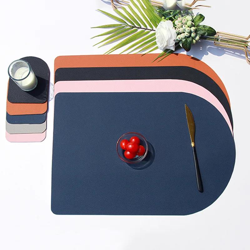 Double layer PU Placemats for Table Waterproof Non-Slip Insulation Leather Place Mats Set Coaster Set Cup Wine Mat Tableware Pad