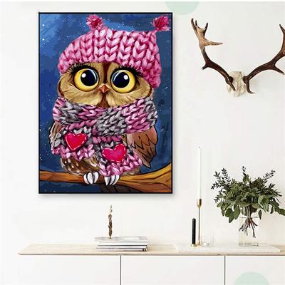 Pintura de Diamantes 5D DIY Búho con Sombrero Kit de Punto de Cruz Mosaico Bordado de Diamantes Rosa Taladro Redondo/Cuadrado Completo Decoración del Hogar