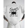 European Size Men's Oversized Drop Shoulder T-Shirt with Guilt Print - Loose Fit Short Sleeve Round Neck Top, Front & Back Graphic Design