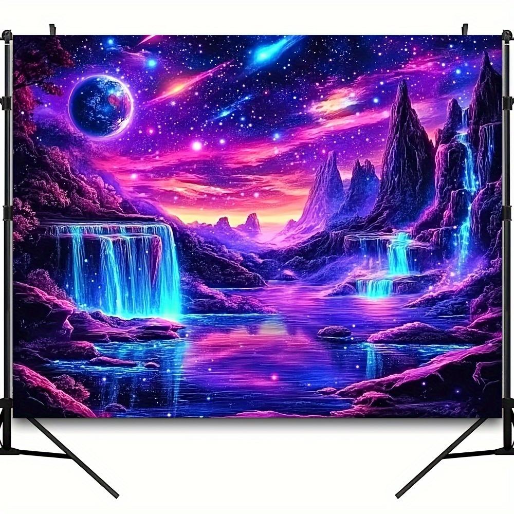 VIKAMA 1 шт. Яркий Фантастический Горный Водопад Галактика Гобелен Реактивный к Черному Свету УФ-Светящийся Настенный Декор 74x94cm(29x37in)