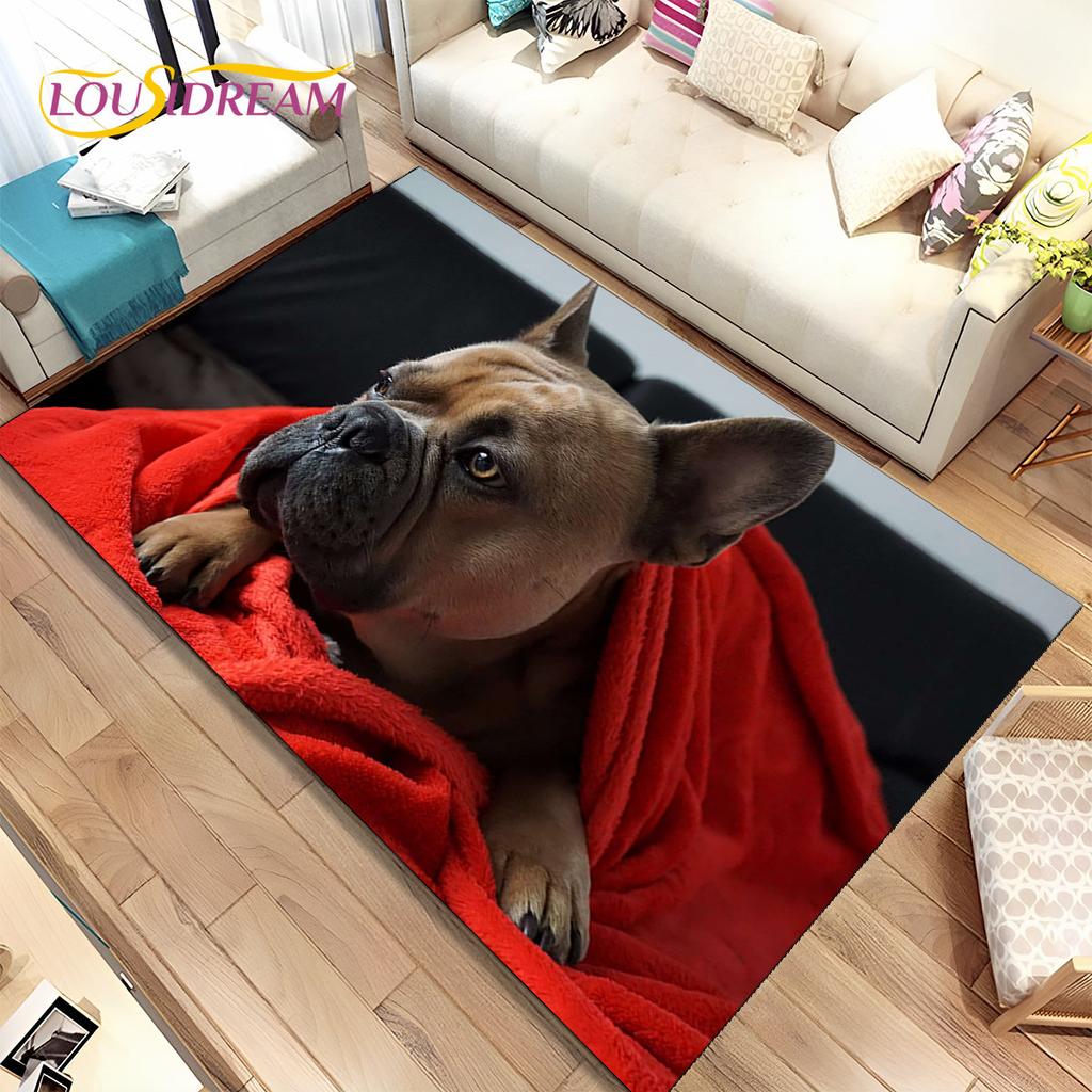 Tecknad Fransk Pitbull Hund Husdjur Områdesmatta,Matta för Hem Vardagsrum Barn Sovrum Soffa Dörrmatta Dekor,Halkfri Golvmatta