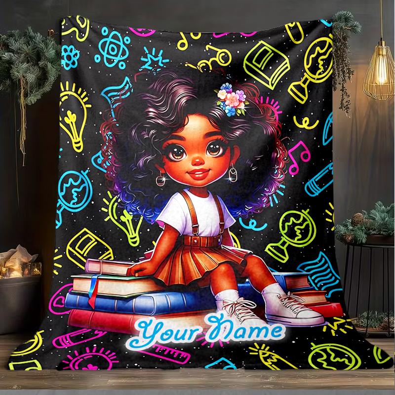 1PC Custom Name "Magical Book Adventure" outdooor Flannel blankets Patterns Throw Blanket All-Season Soft Gift for Couch, Bed, Camping gifts