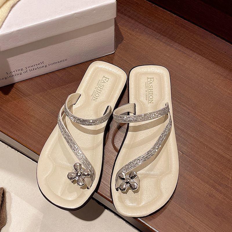 

Французский стиль иностранный свет носок в пляжные сандалии универсальная верхняя одежда яркие бриллианты, ультралегкие низкие каблуки выйти 40-41 слоновая кость