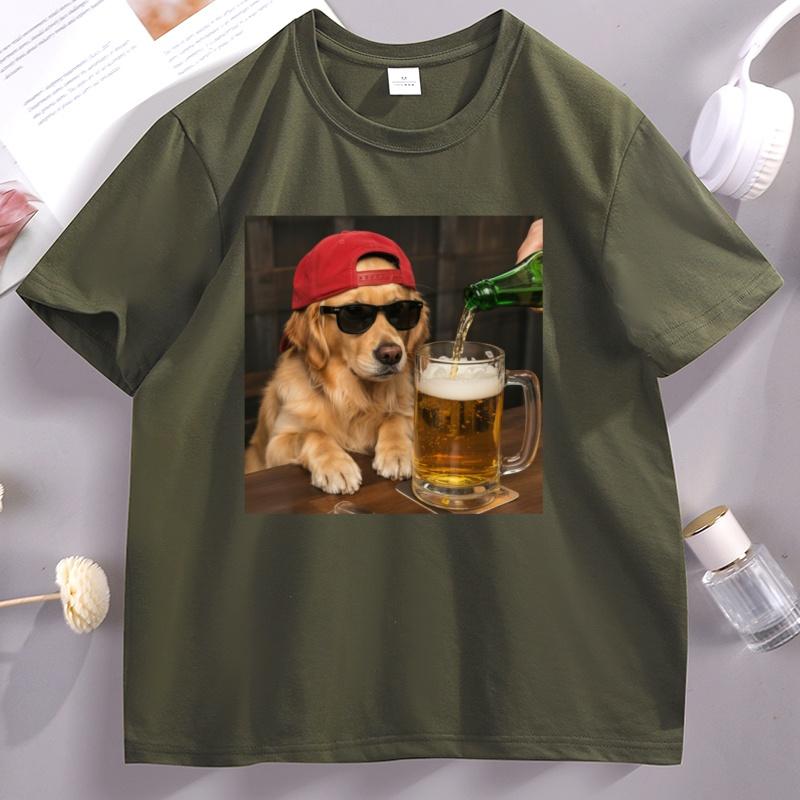 Golden Retriever Che Beve Birra Divertente Meme Grafica Magliette Uomo Estate Bere Maglietta Cotone Prin