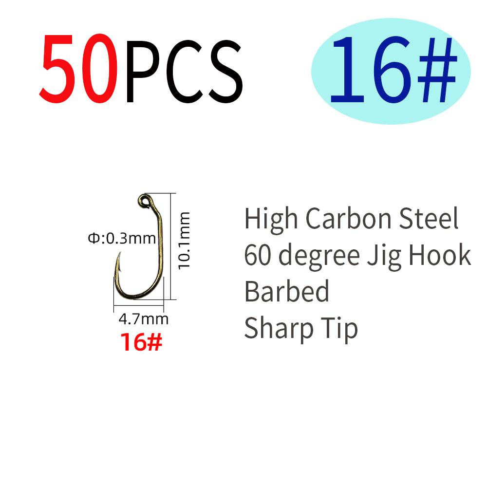 50pcs 60 Degree Angle Barbed Fly Tying Jig Hook 10# 12# 14# 16#  Bronzed Coated Wide Gap Jig Nymph Wet Fly Fishing Lures