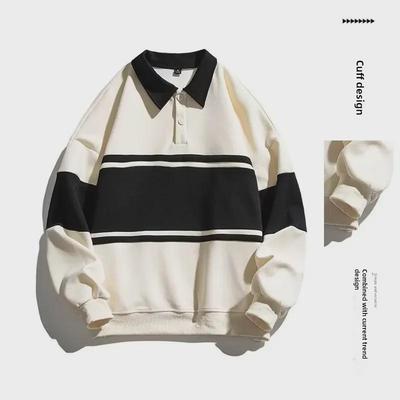 2024 Unisex Retro Colorblock Sweatshirt - Casual, Loose-Fit, National Trend with Lapel Design for Couples