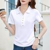 2025 Summer Women's Polo Neck Short Sleeve Korean Style Casual Solid Color Top