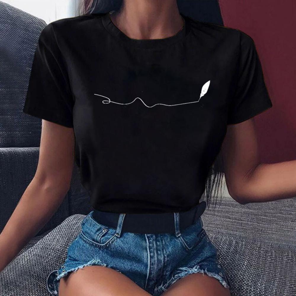 Creative Feathers Women Tshirt Fashionable White Feather Print Tshirt Durable Plussize Casual Tshirt Daily Streetwear