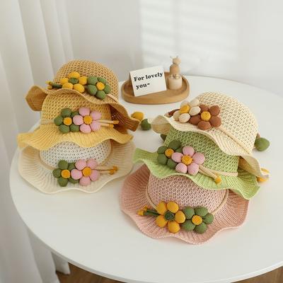 Children's Sunscreen Hat Summer Boys and Girls Baby Sun Hat Grass Hat Breathable Wave Edge Fisherman's Hat Sunshade Net Hat