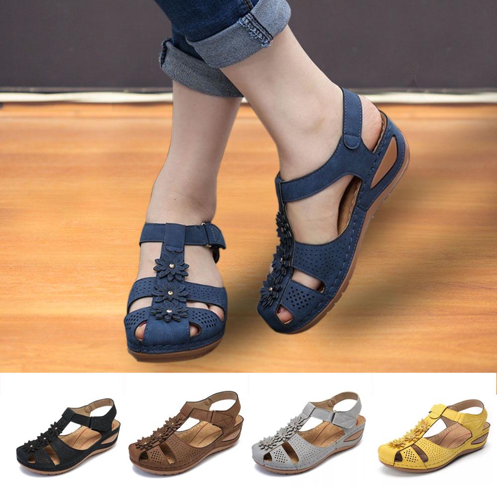 Open Toe Set Toe Round Head Non-slip Buckle Comfortable Flat Women's Shoes