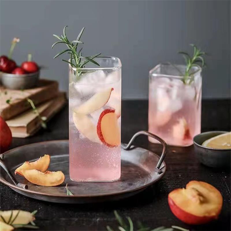 Creative Square Glass Transparent Cold Drink Large Capacity Iced Coffee Milk Tea Drinking Red Wine Beer