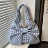 Retro Bow Plaid Women's Shoulder Bags Simple Commuter Ladies Underarm Vest Bag Casual Portable Female Shopping Handbags Tote