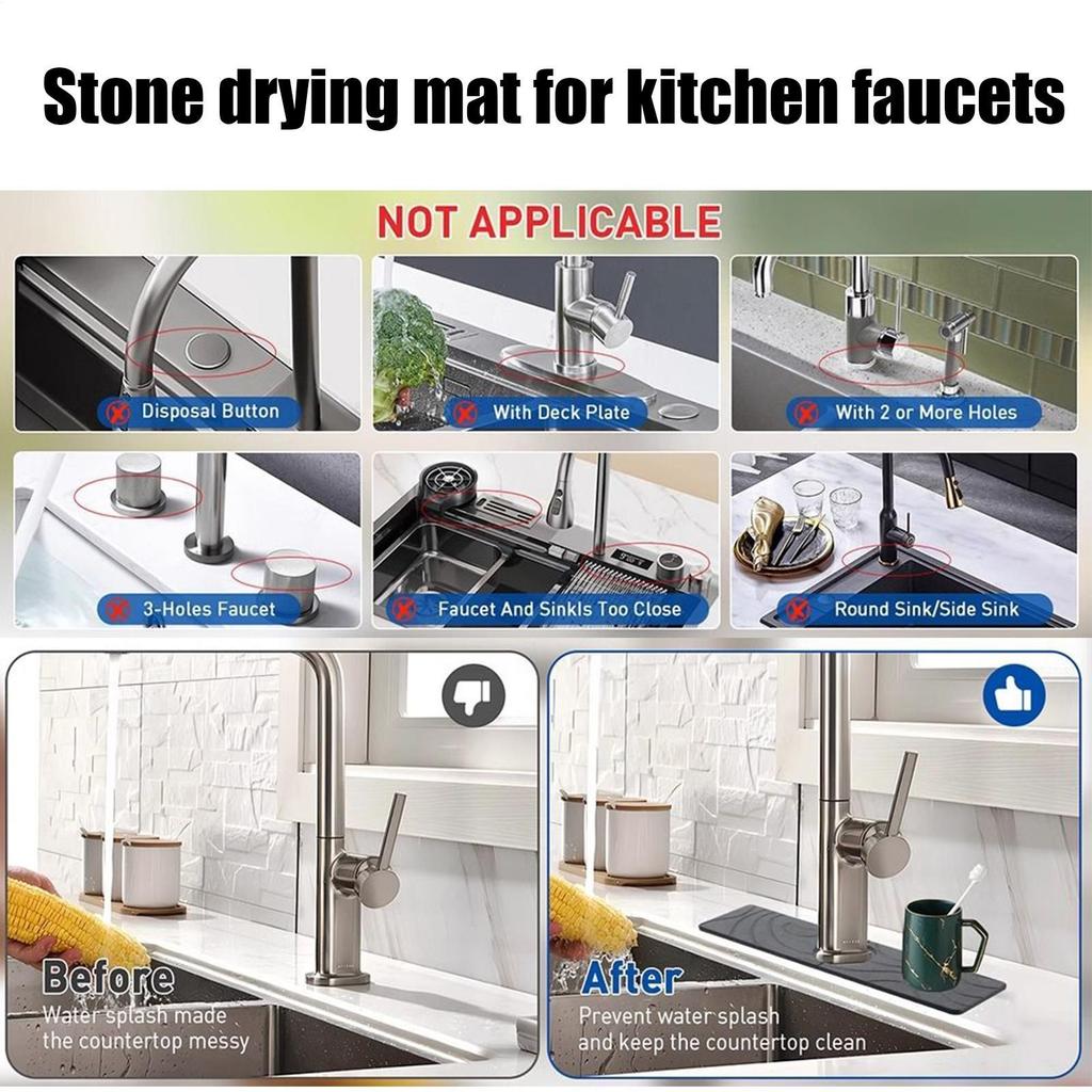 Kitchen Sink Faucet Mats Water Absorbent Stone Sink Tray Fast Drying Sink Faucet Diatomite Mats For Bathroom Restroom