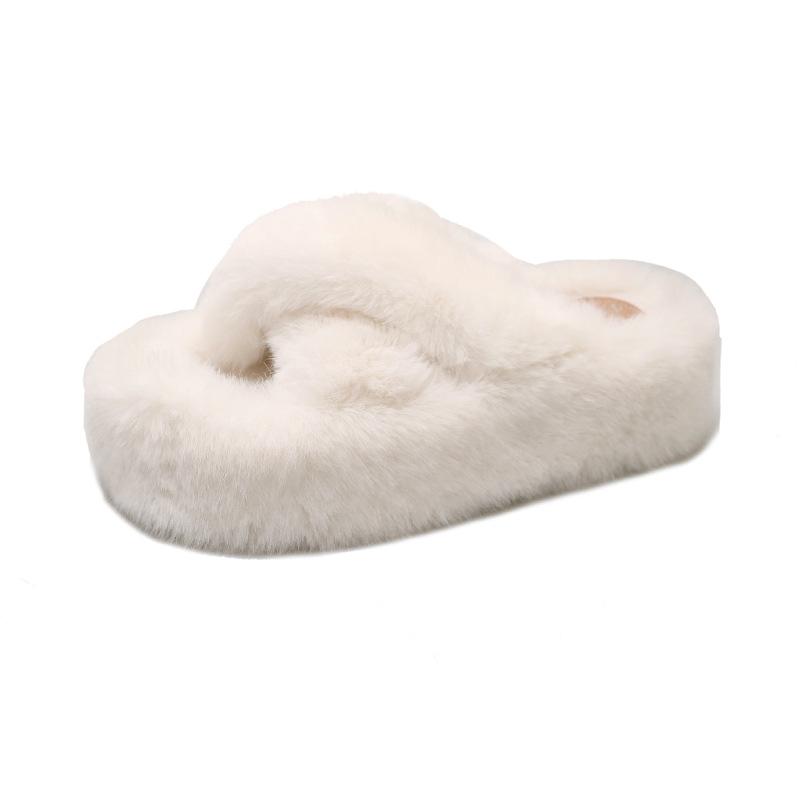 6Cm Thick-bottomed Crossed Fluffy Slippers Women's 2025 Autumn and Winter New Korean Version Fashionable Versatile Warm Plush Cotton Mop