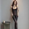 Women Sexy Lace Lace-ups Hollow Out   Racy Sleepwear Jumpsuit Set