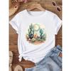 (European Size) Fashion Women Flower Cactus Plant Trend Cute Short Sleeve Clothing Casual T-shirt Female Print Lady Tee Top Graphic T-shirts