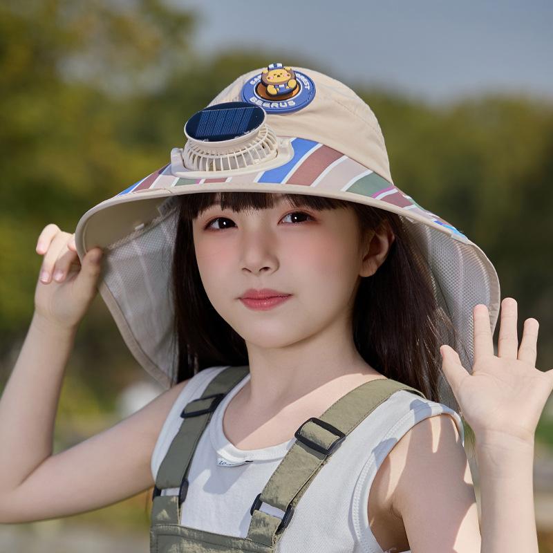 Children's sun protection hat summer boys and girls outdoor outing visor shawl big eaves with fan empty top bucket hat