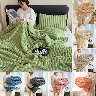 Flanell Decke Verdickt Faux Kaninchen Plüsch Blase Textur Einfarbig Büro Hause Bett