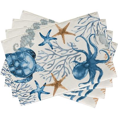 4 pz Tovaglietta Tema Oceano Tartaruga Marina Polpo Stella Marina Design Tappetino da Tavola Resistente al Calore Antiscivolo Lavabile Decorazione da Tavola da Spiaggia