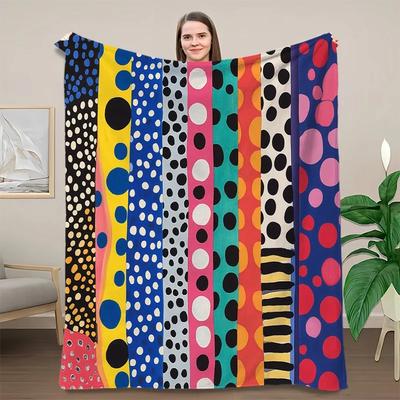 [Creative Flannel Blanket] 1pc Creative Striped Graphic Print Flannel Blanket | Aesthetic Comfort Warm Nap Blanket