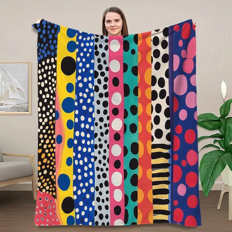 [Creative Flannel Blanket] 1pc Creative Striped Graphic Print Flannel Blanket | Aesthetic Comfort Warm Nap Blanket