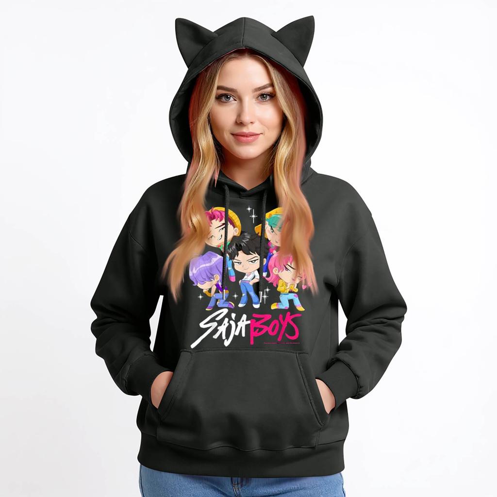 Damemote Casual Langermet trykt Rundhals hettegenser Pullover Topp med lommer