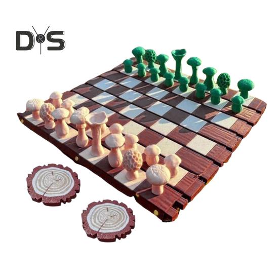 1 Set magnetisches Waldpilz-Schachspiel mit aufrollbarem Schachbrett, tragbares Reise-Schachbrettspiel für Kinder und Erwachsene