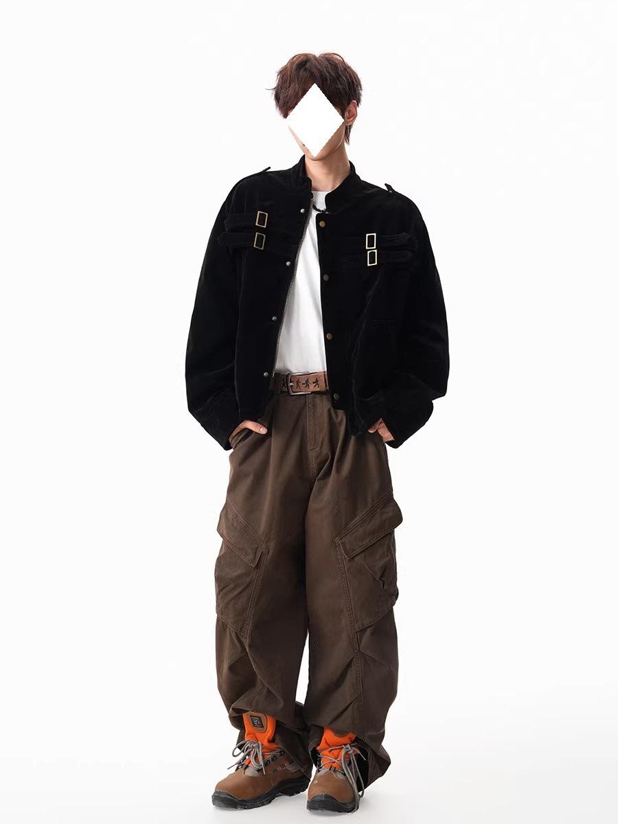 

Men s Winter Retro Patchwork Suede Velvet Jacket - High-End Cleanfit Barn Style XL чорний