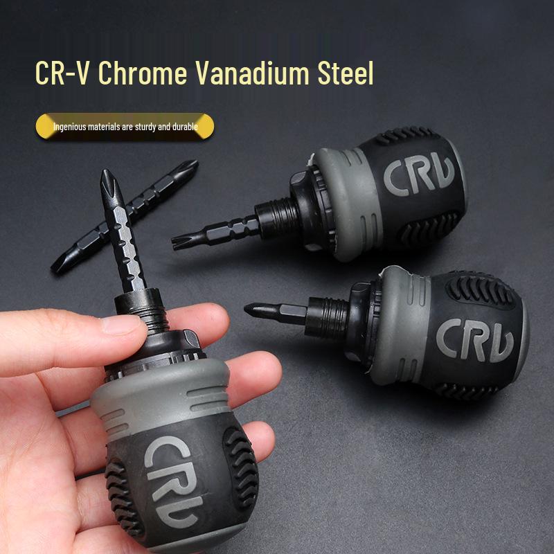 Dual-Head Ratcheting Telescopic Screwdriver with Phillips, Slotted, and Torx Heads