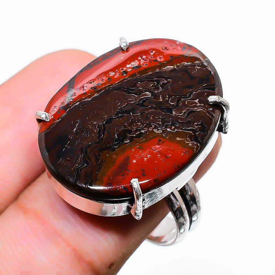 

Natural Red Snakeskin Gemstone Handmade 925 Sterling Silver Ring Size 7 n4s94