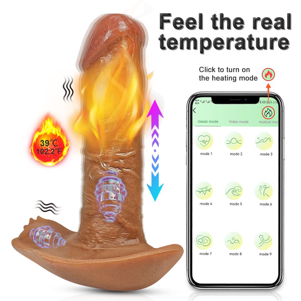 IPX7 APP Tragbarer Dildo-Vibrator, weiblicher G-Punkt-Massagegerät, Sexspielzeug, realistischer beheizter Dildo, magnetische Aufladung