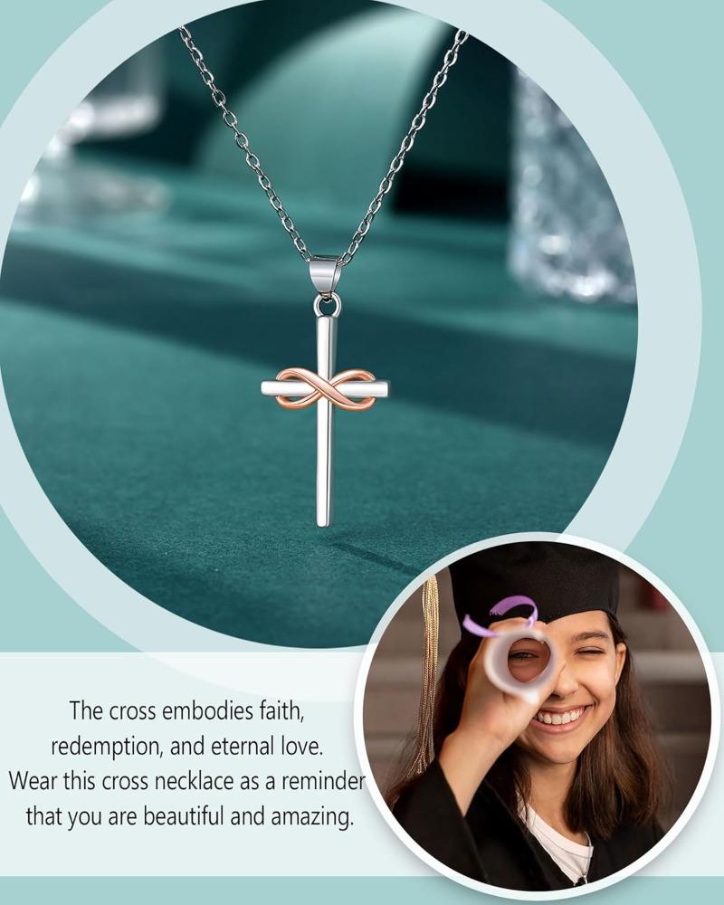Infinity Cross Necklace for Women, Stainless Steel Christian Graduation Baptism Gifts for Women Confirmation Gifts for Teen