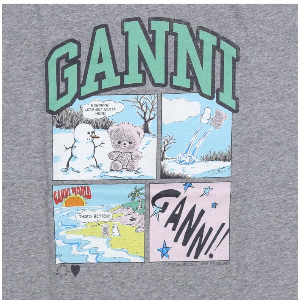 Ganni Women S Short Sleeve Tee Bear Comic Teddy Logo A1050070 920