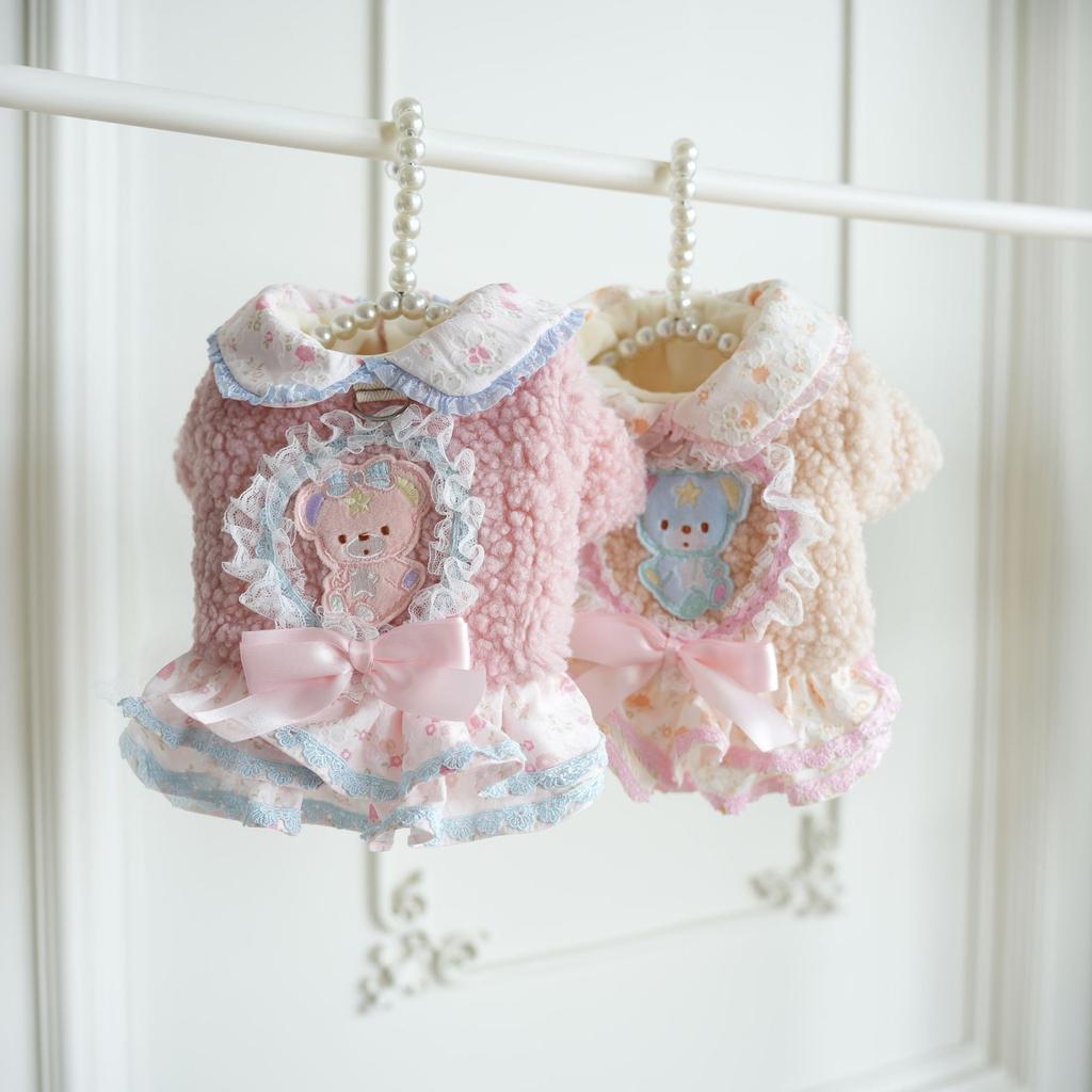 Pet Winter Floral Grain Velvet Skirt Is Better Than Teddy Bear Winter Cotton Clothes Two Legged Cat Clothes Can Be Pulled