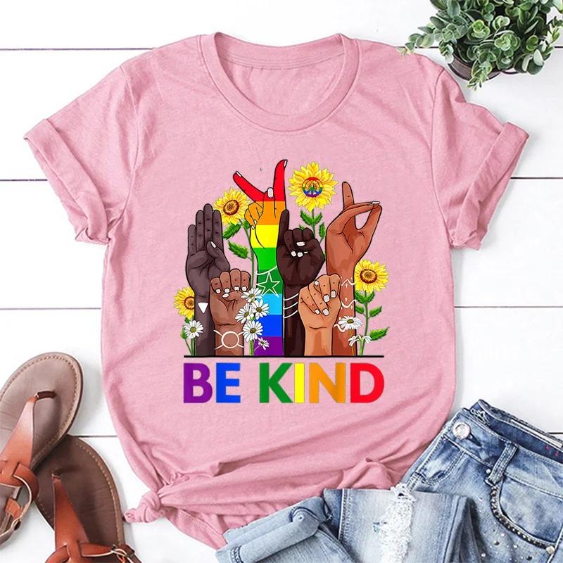 Cool Lgbt Be Kind Graphic Graphic Printed T Shirt Women Fashion Personality Short Sleeve Casual Streetwear Round Neck Shirt Tee