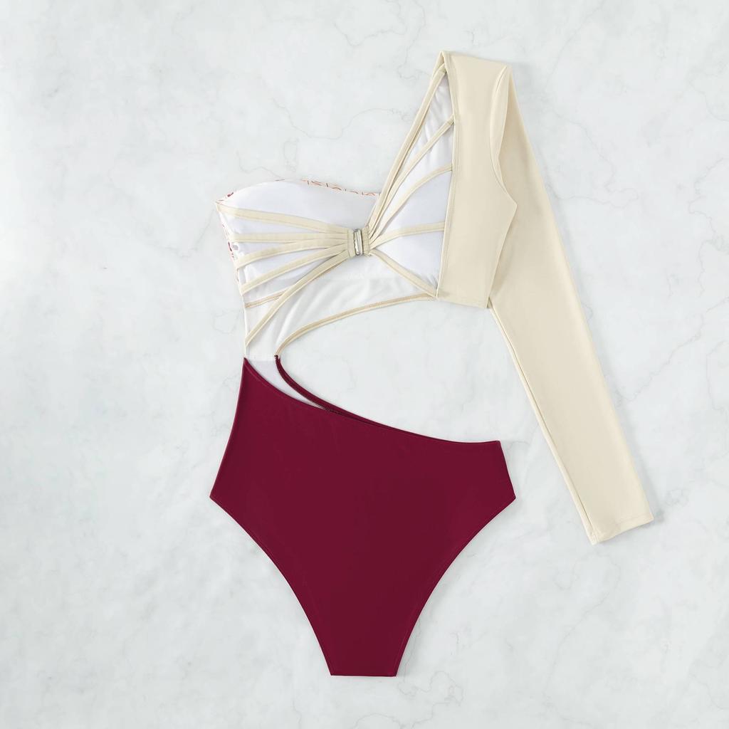 Women One Piece Sexy Backless Hollow Out Patchwork Bikini Sets Swimsuits