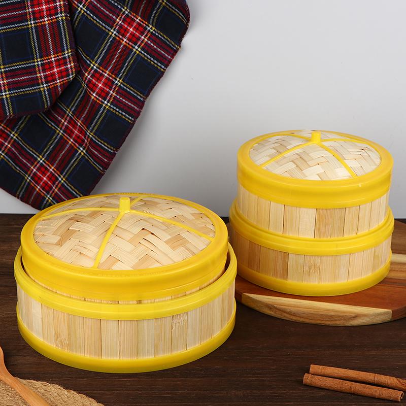1Pc 5-6.5 Inch Cook Sticky Rice Chinese Food Making Handmade Steamer Basket With Lid Bamboo Kitchen Cookware Dumpling Steamer