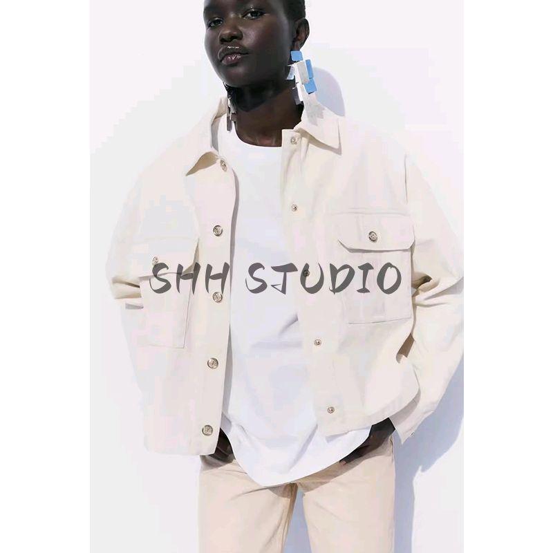 Spring and Summer New Women's Clothing Lapel Long Sleeves Casual Pocket Decoration Cotton Shirt Style Jacket Outwear 8372083