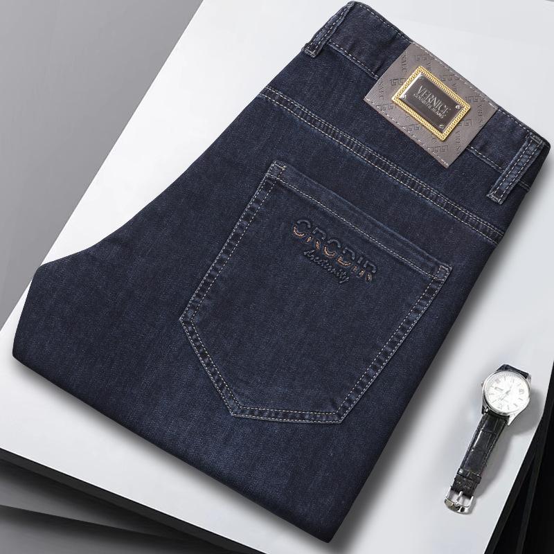 Leichte Herren-Denimhose für Frühling/Sommer Mittelhoch geschnitten Gerades Bein Business Stretch Freizeithose