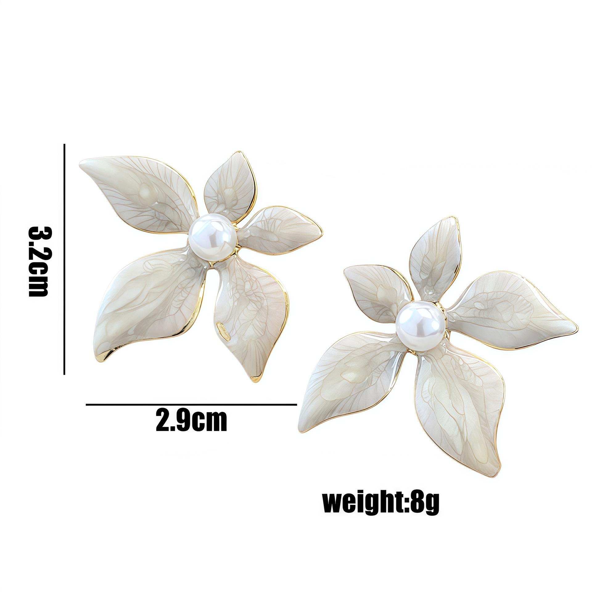 Gold-Plated Inlaid Bead Flower Earrings - Non-Fading Stainless Steel Jewelry чёрный