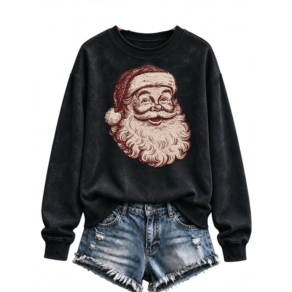 Women's Christmas Print Long Sleeve Crewneck Pullover Sweatshirt Casual Holiday Top