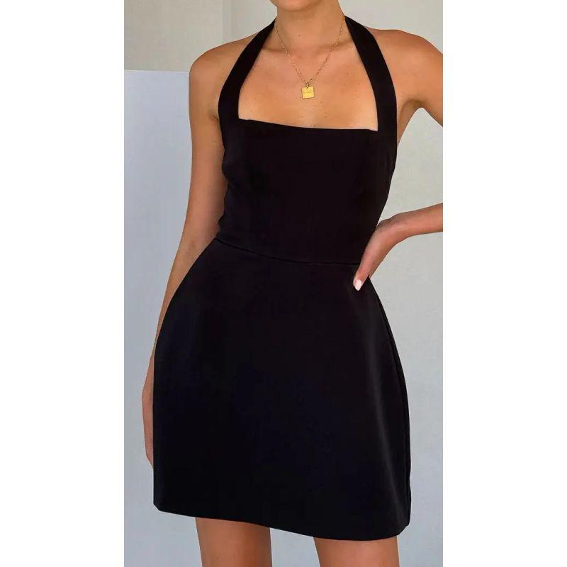 

Hanging Neck Dress Summer Summer New European and American Women clothes Solid Fashion Hanging Neck Dress Black L