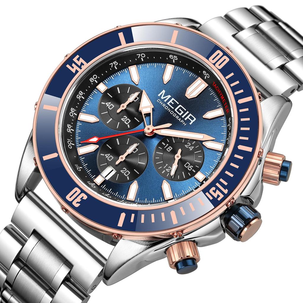 MEGIR Brand Business Watch for Men Luxury Quartz Clock Chronograph Waterproof Luminous Big Dial Sport Wristwatch Reloj Hombre 2226
