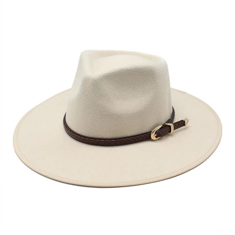 

2024 Fashion Women Winter Wool Fedora Hat Men Simple Wide Brim Vintage Felt Jazz Hats New Top Trilby Cap 56-58CM бежевый