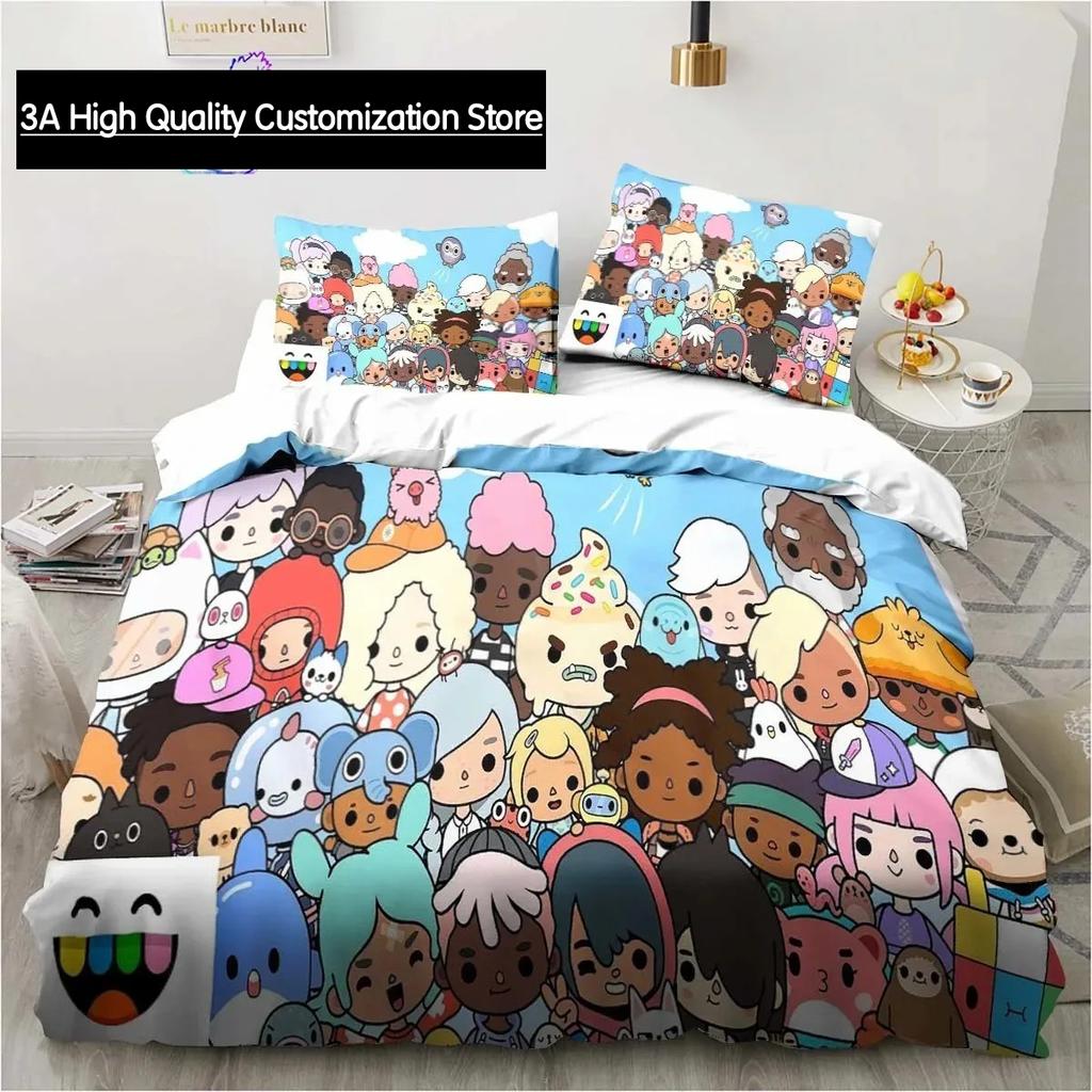 T-Toca Box Life World Cartoon Bedding Set Single Twin Full Queen King Size Bed Set Adult Boys Bedroom Bedding Gift