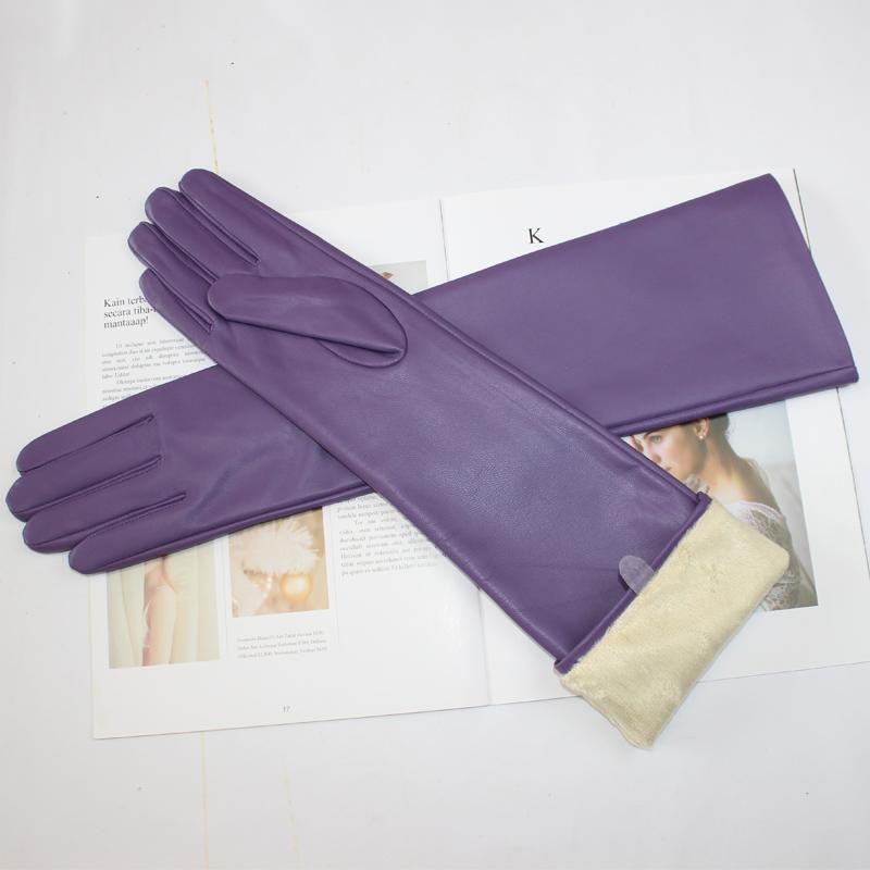 

New women s long sheepskin gloves Classic solid color at elbow Versatile windproof warm fleece driving leather gloves 8.5 фіолетовий