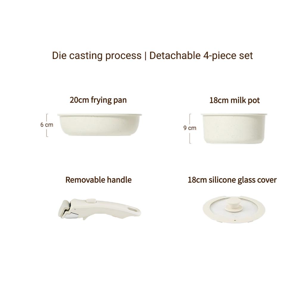 Detachable Handle Cookware Set Granite Coating Nonstick Pots Milk Pan Frying Pan Saucepan Compact Kitchen Set Stackable Storage Induction Stove Pot